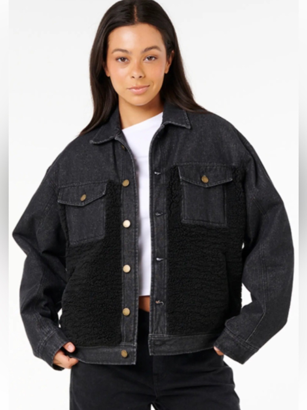 NWT Rip Curl Cruisin’ Sherpa Denim Jacket Black Size Small